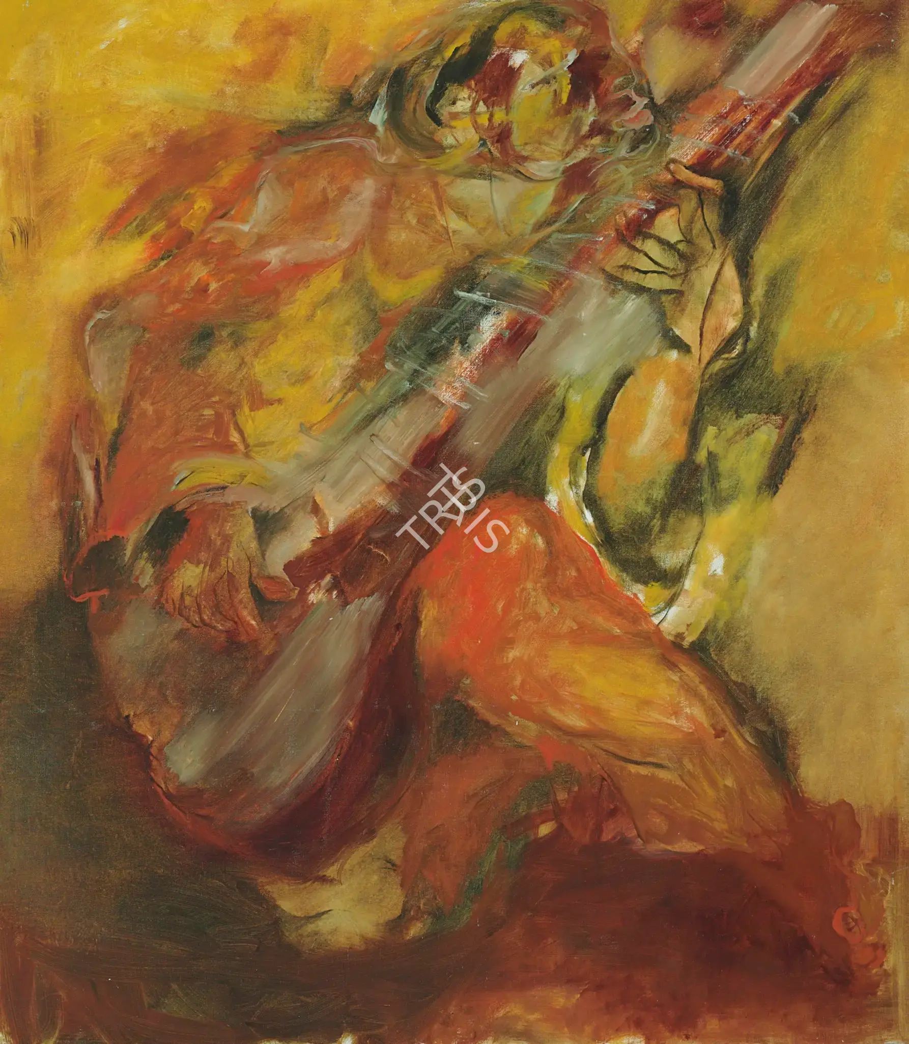 Krishen Khanna (Artist), Untitled (Portrait Of Ali Akbar Khan), 1969, Painting