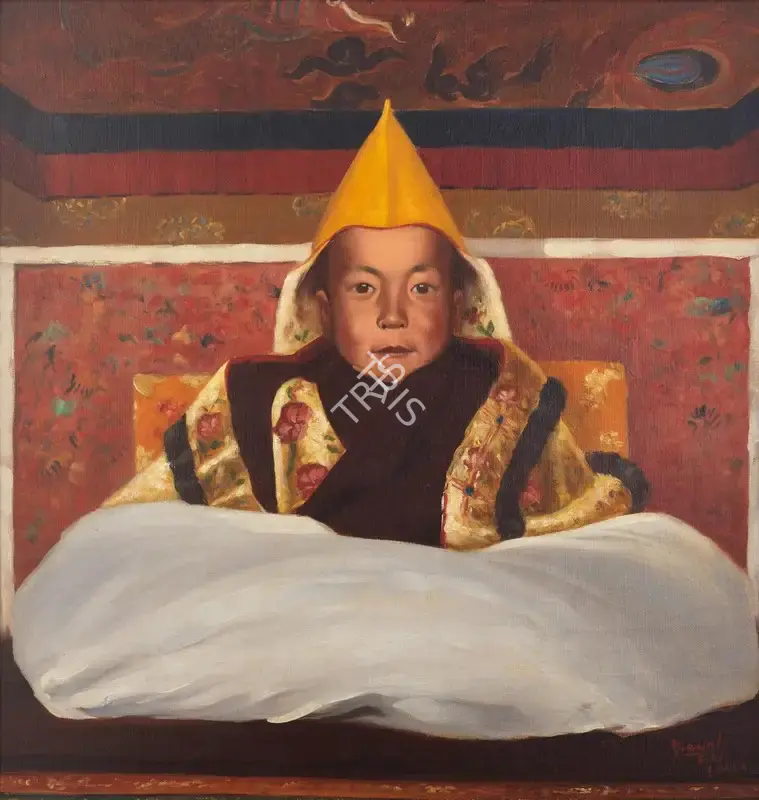 Kanwal Krishna (Artist), Portrait of His Holiness the 14th Dalai Lama at his enthronement, 1940, Painting