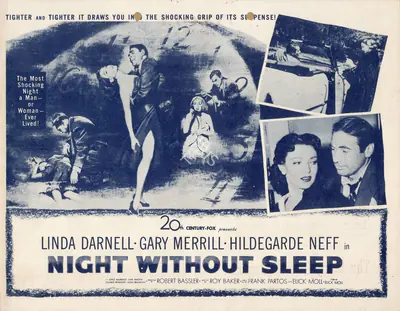 Roy Ward Baker (Director), Night Without Sleep, 1952, Handbill