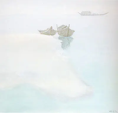 N.S. Bendre (Artist), Boats on the Brahmaputra, Painting