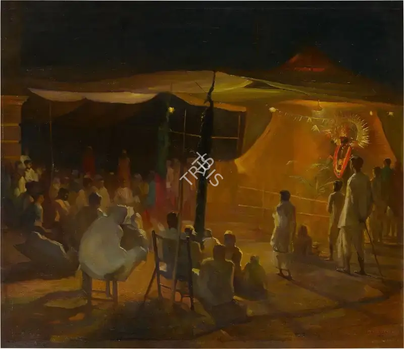 Prokash Karmakar (Artist), Village Kali Puja, 1938, Painting