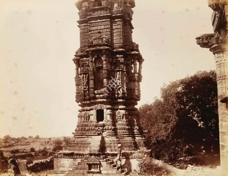 Lala Deen Dayal (Photographer), Details of Jaina tower in Chittore fort, 1890, Antiquarian Photograph