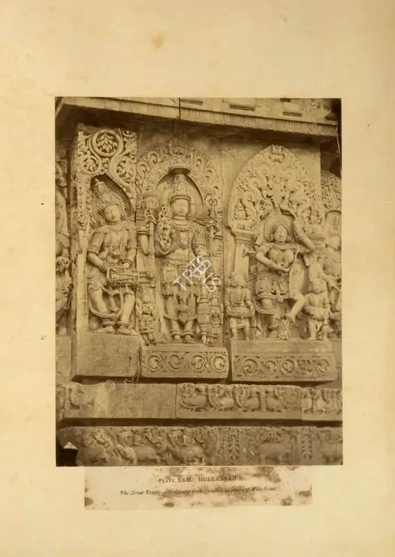 William Henry Pigou (Photographer), Hullabeed. The Great Temple. Sculptures from Pavilion in centre of West Front, Antiquarian Photograph