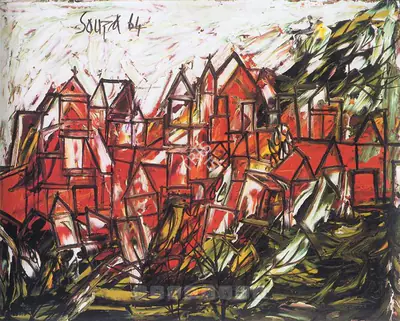 F.N. Souza (Artist), Red Landscape, 1964, Painting