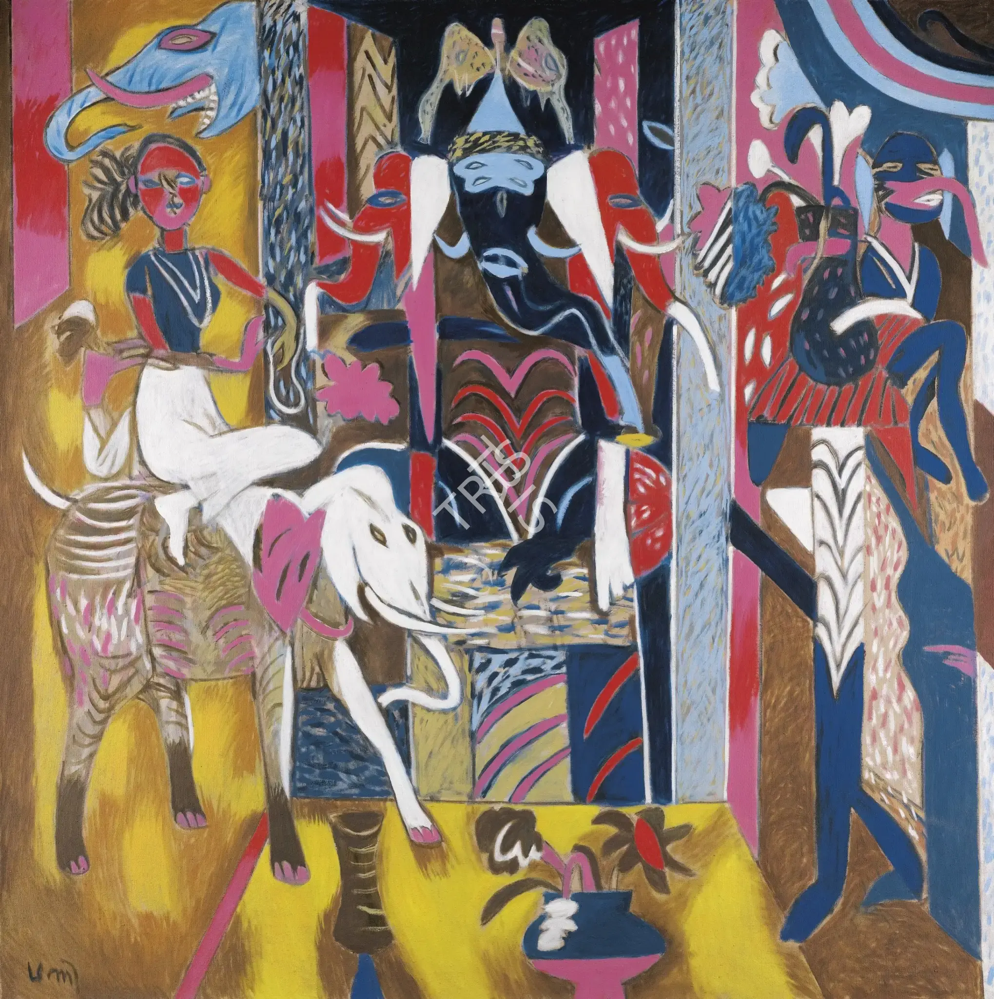 Subramanyan, K.G. (Artist). Mask, Icon, Mount, Mascot, 1977 | Painting, So.NeY/19.03.13, 2013 · Sotheby's