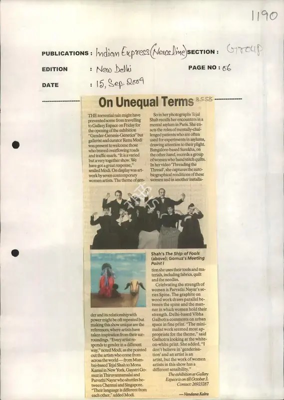 Vandana Kalra (Reporter), On Unequal Terms, 2009, Newspaper Clipping