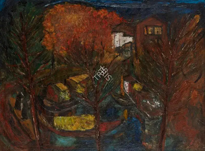 Avinash Chandra (Artist), Untitled (Shikaras in Kashmir), 1953, Painting
