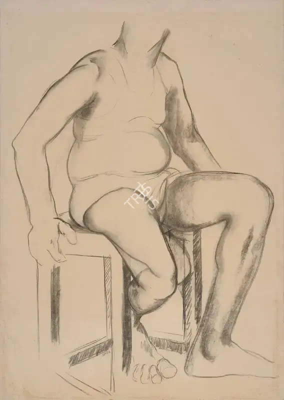 Sudhir Patwardhan (Artist), Man on a Stool, 1982, Drawing