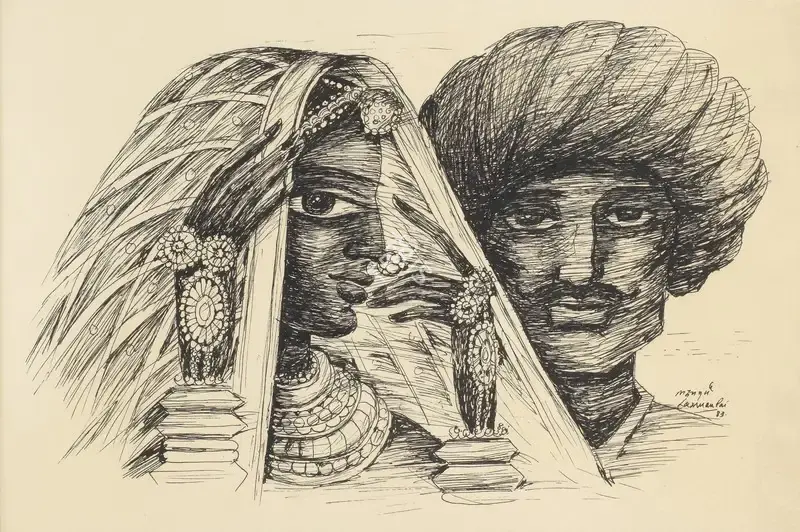 Laxman&nbsp;Pai (Artist), Untitled (Man & Woman), 1983, Drawing