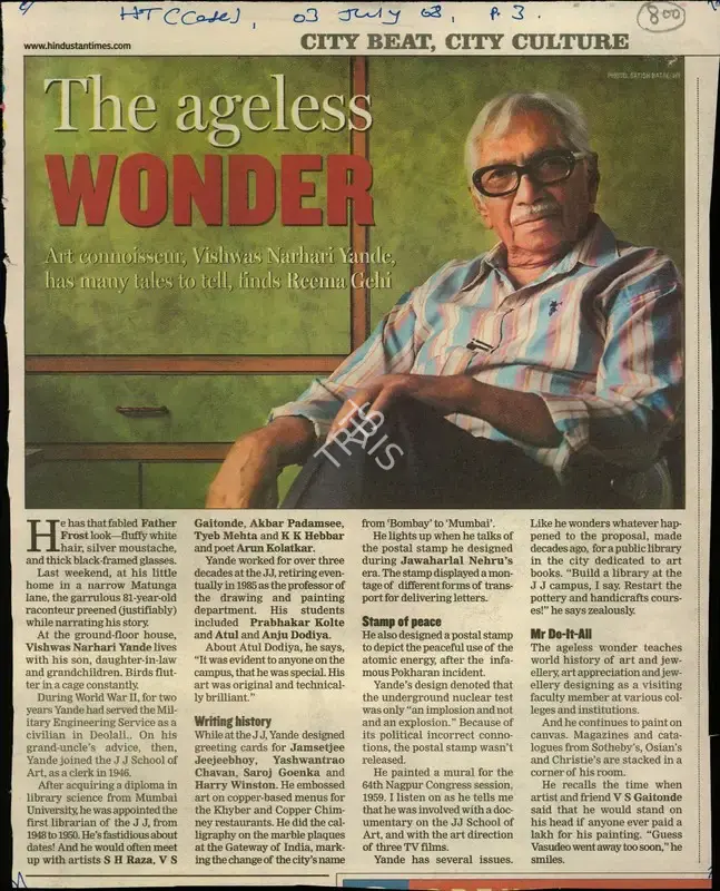 Reema Gehi (Reporter), The Ageless Wonder, 2003, Newspaper Clipping