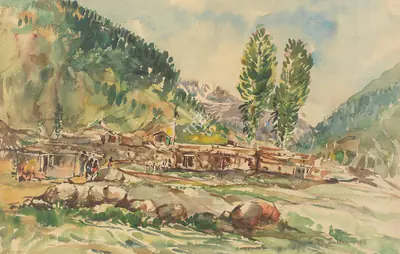 Sheikh Mohammed Sultan (Artist), Untitled (Kashmir Landscape), 1968, Painting
