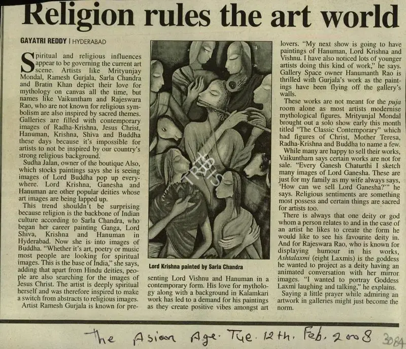 Gayatri Reddy (Reporter), Religion Rules the Art World, 2008, Newspaper Clipping