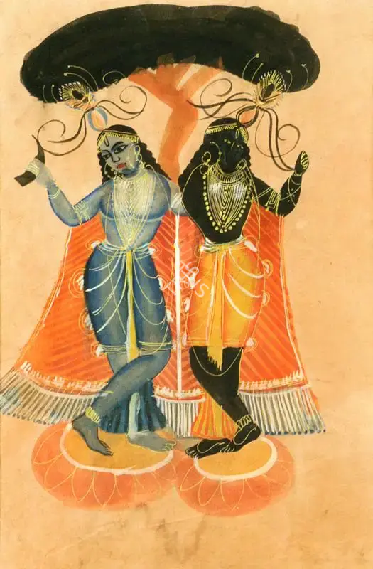 Kalighat School (Artist), Krishna and Belarama, 1910, Painting