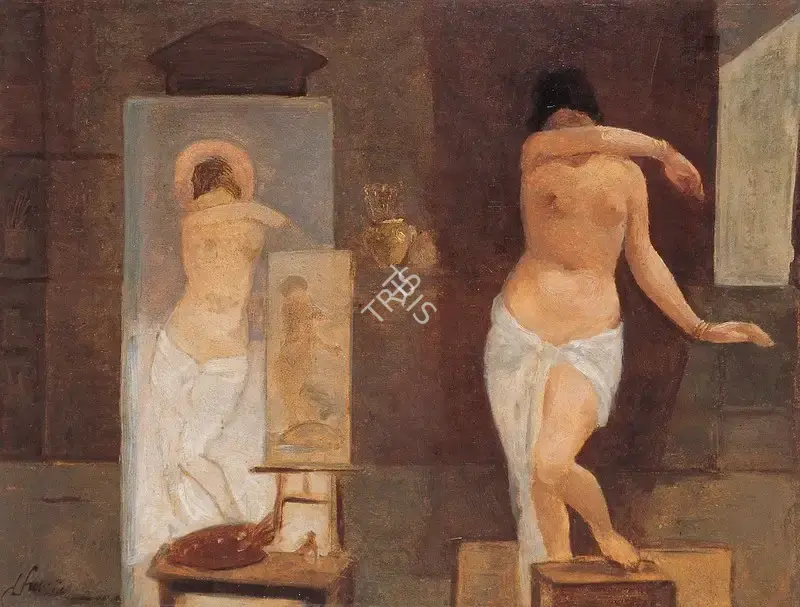 Hemendranath Mazumdar (Artist), Model in Studio, 1946, Painting