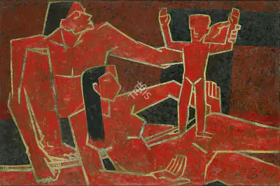 Bendre, N.S. (Artist). Bhil Family, 1957 | Painting, Pu.Mum/25.09.25, 2025 · Pundole
