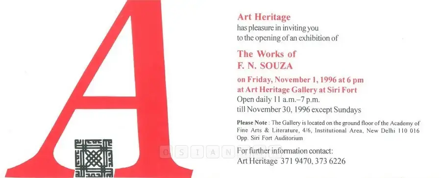F.N. Souza (Artist),  F. N. Souza, 1996, Solo Exhibition Invitation