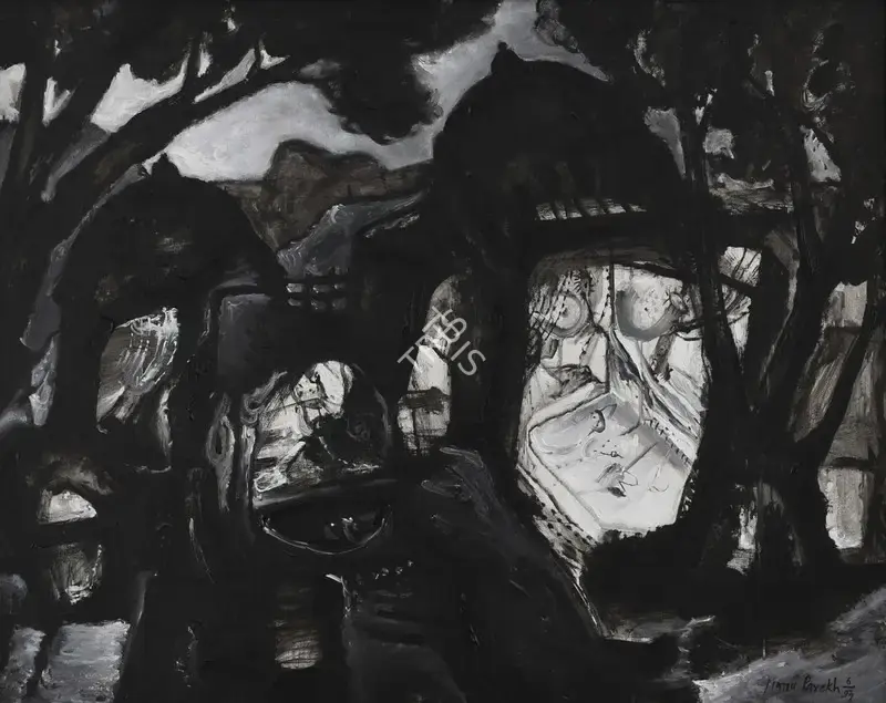 Manu Parekh (Artist), Temple Light at Night, 1993, Painting