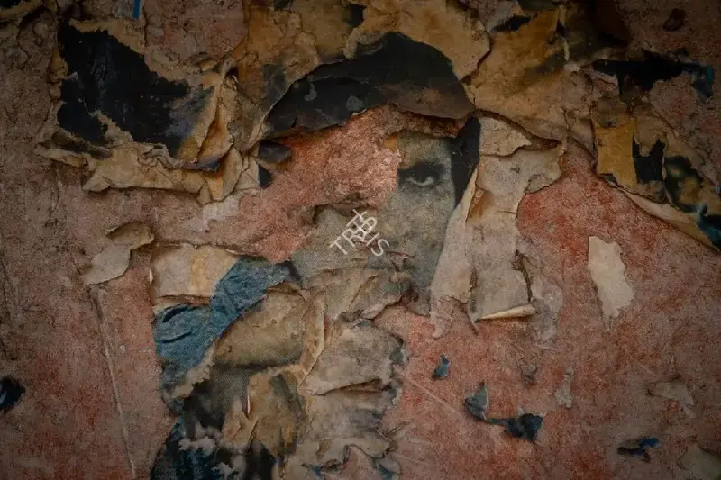 Hemant Chaturvedi (Photographer), Minerva Talkies, Jaipur, Rajasthan- Torn Poster featuring Amitabh Bachchan, 2024, Contemporary Photograph