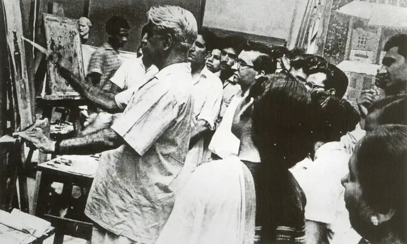 Mahesh Padia (Photographer), Demonstration by N.S. Bendre in the Painting Studio, 1957, Contemporary Photograph