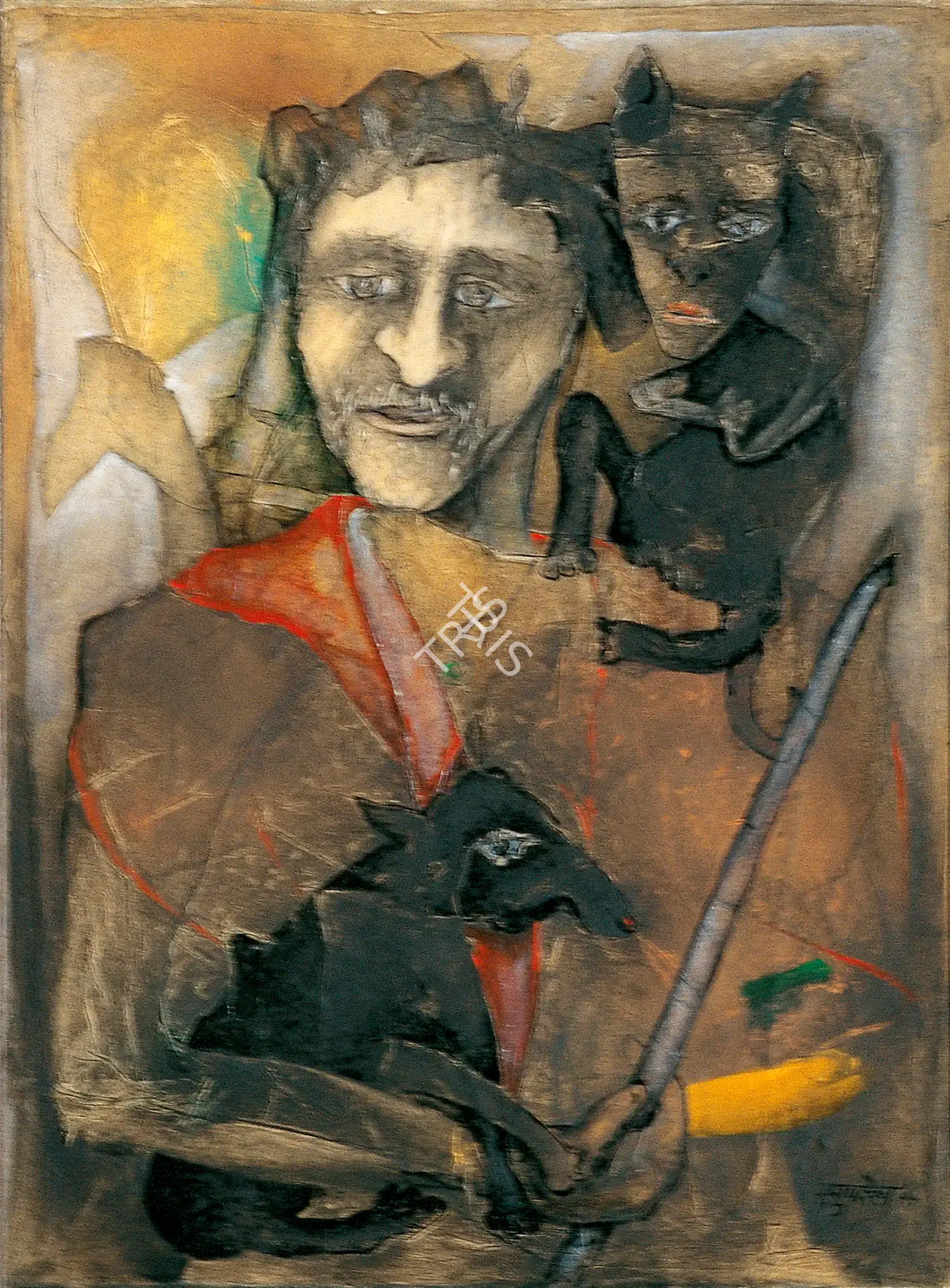 Manu Parekh (Artist), Man with Animals, 1994, Painting