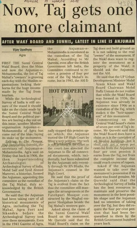 Vijay Upadhyay (Reporter), Now, Taj Gets one More Claimant, 2005, Newspaper Clipping