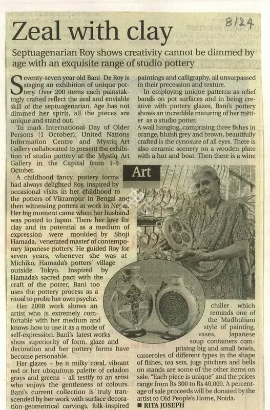Rita Joseph (Reporter), Zeal With Clay, 2008, Newspaper Clipping