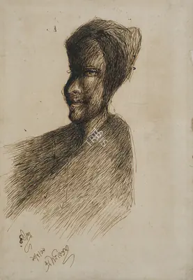 Rabindranath Tagore (Artist), Head, 1939, Drawing