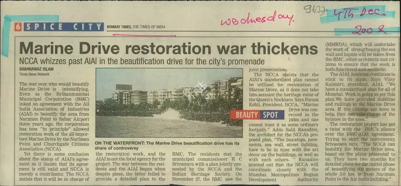 Shahnawaz Islam (Reporter), Marine Drive Restoration war Thickens, 2002, Newspaper Clipping