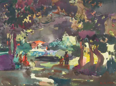 S.H. Raza (Artist), In a Forest, 1945, Painting