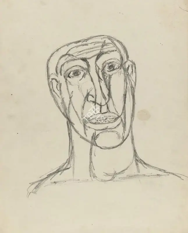 Tyeb Mehta (Artist), Head, 1951, Drawing