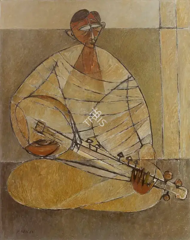 Sen, Paritosh (Artist). Sarode Player, 1952 | Painting, Sa.Onl/06.12.18, 2018 · Saffronart