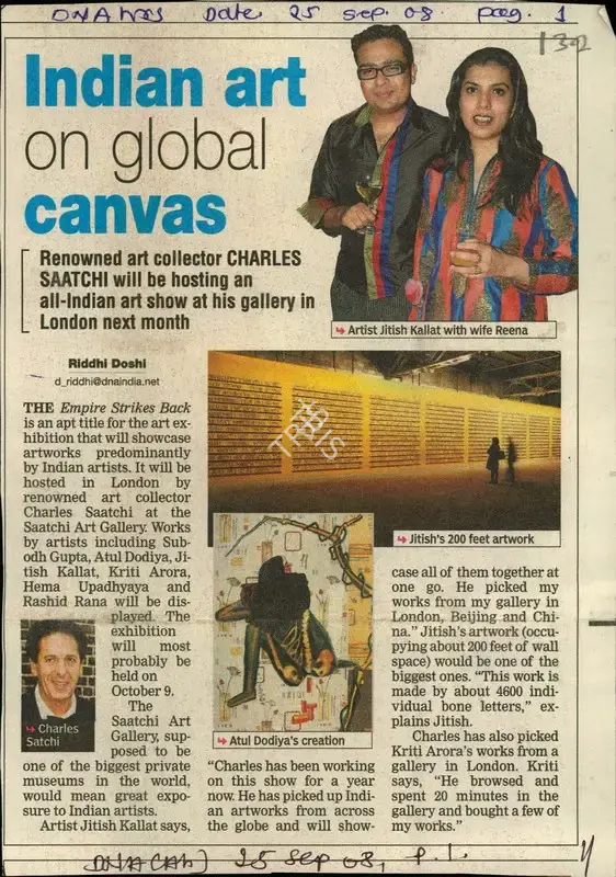 Riddhi Doshi (Reporter), Indian Art on Global Canvas, 2008, Newspaper Clipping