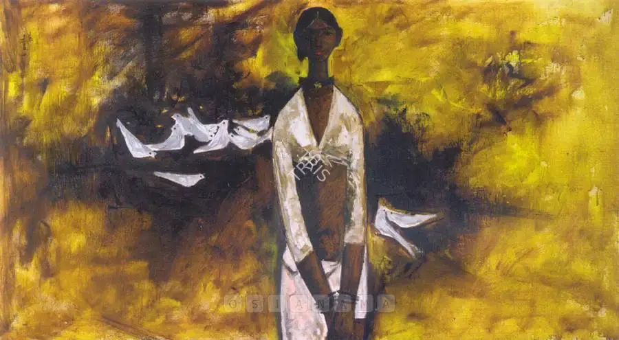 B. Prabha (Artist), The Girl With The White Pigeons, 1962, Painting