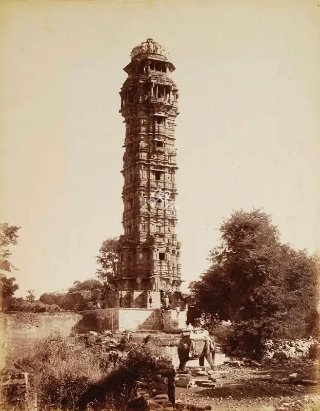 Lala Deen Dayal (Photographer), Tower of Victory in Chittore fort, 1890, Antiquarian Photograph