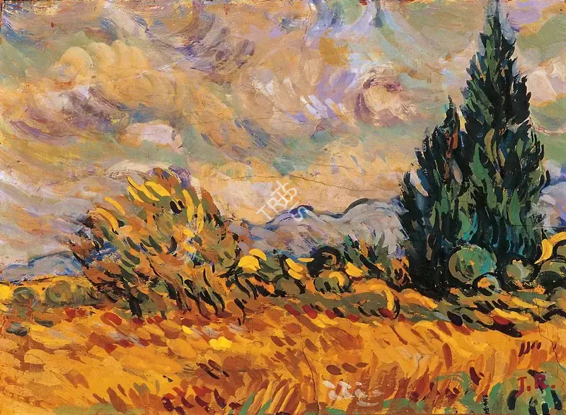 Jamini Roy (Artist), The Cypress Fields (After Vincent Van Gogh), 1915, Painting