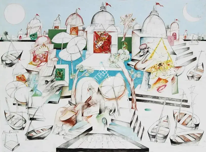 Manu Parekh (Artist), Banaras Landscape, 1988, Painting