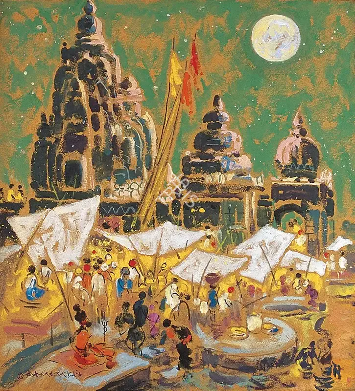 A.A. Almelkar (Artist), Temples of Puri, 1962, Painting
