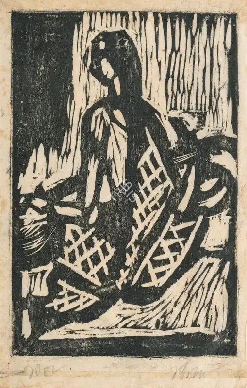 B.B. Mukherjee (Artist), Veena Player, 1942, Graphic Art