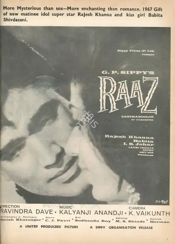 G.P. Sippy (Producer), Raaz, 1967, Advertisement