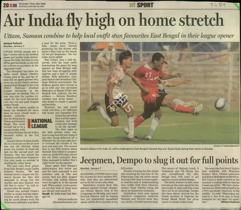 Abhijeet Kulkarni (Reporter), Air India fly High on Home Stretch, 2007, Newspaper Clipping