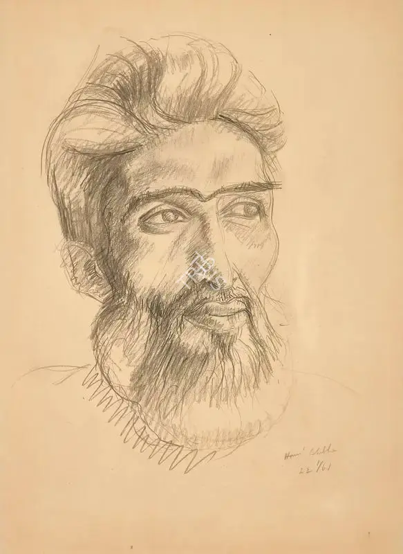 Bhabha, Homi J. (Artist). Portrait of M.F. Husain, 1961 | Drawing, Pu.Mum/10.06.22, 2022 · Pundole
