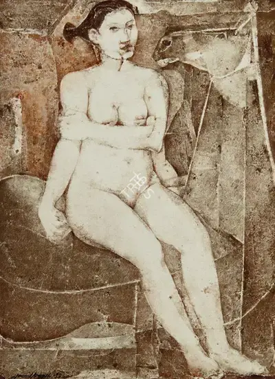 Jamil Naqsh (Artist), Untitled (Nude with Horse), 1998, Painting