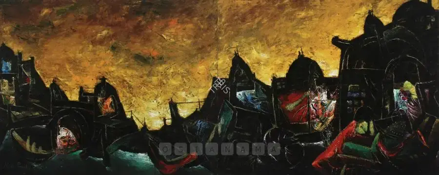 Manu Parekh (Artist), Sunrise In Benaras, 2005, Painting