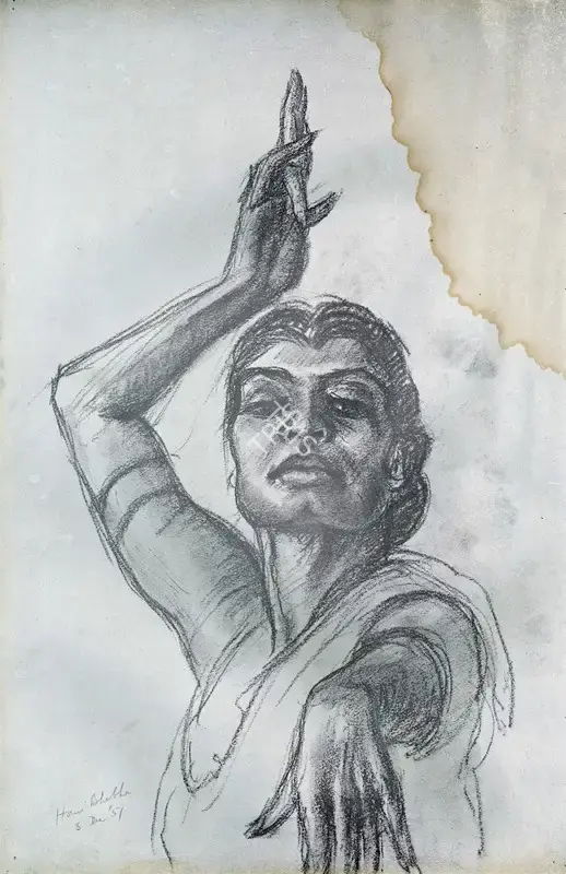 Homi J. Bhabha (Artist), Shanta in a Bharata Natyam Pose, 1951, Sketch