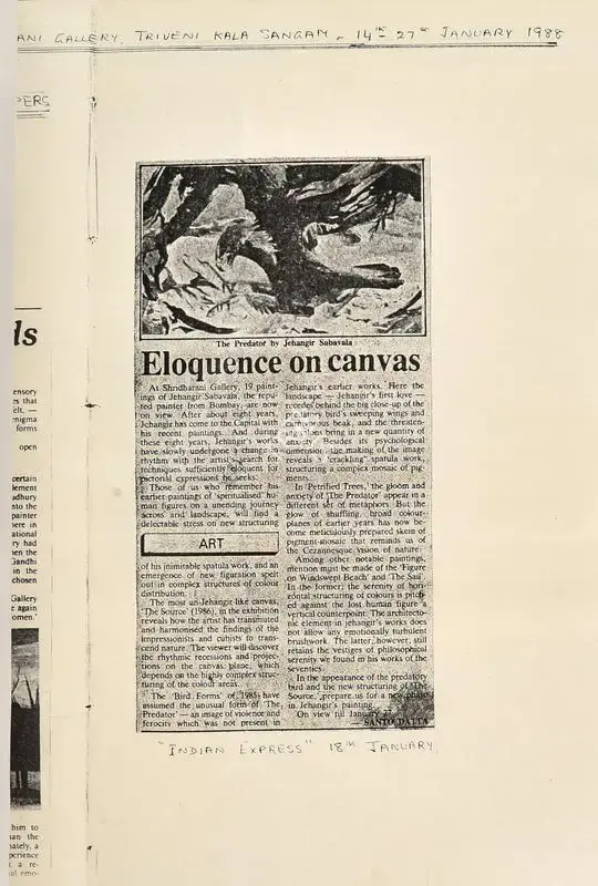 Santo Datta (Writer), Eloquence on Canvas, 1988, Newspaper Clipping