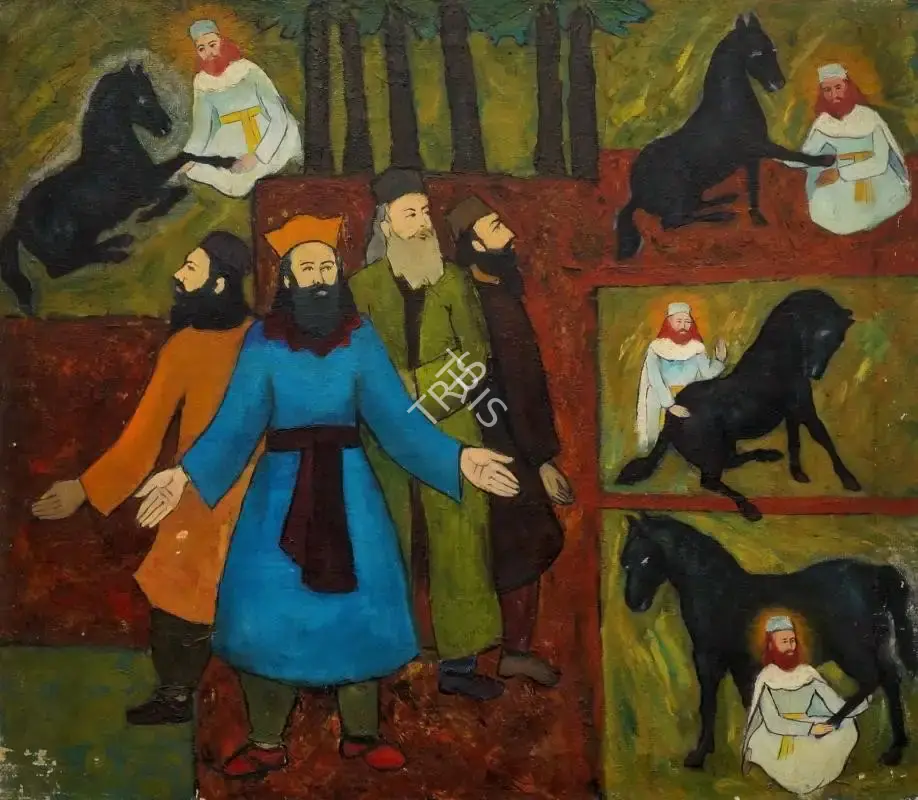 Naval J. Jijina (Artist), Untitled (Composition with bearded Men and Horses), Painting