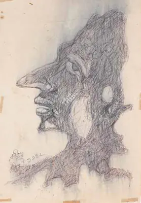 Rabindranath Tagore (Artist), Untitled (Face), 1923, Drawing