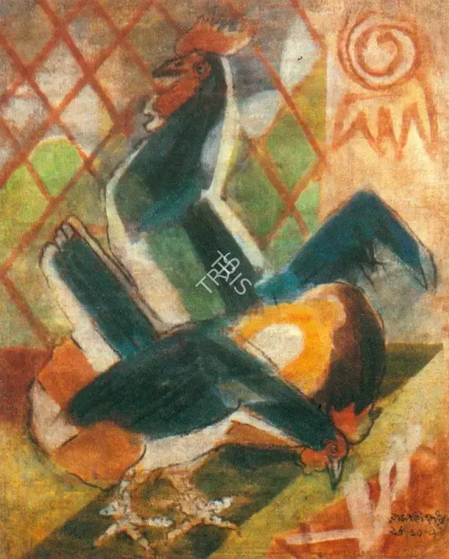 Ramkinkar Baij (Artist), The Rooster, 1970, Painting