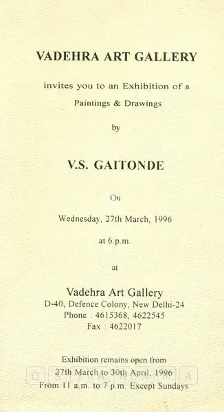 V.S. Gaitonde (Artist), V.S. Gaitonde, 1996, Solo Exhibition Invitation