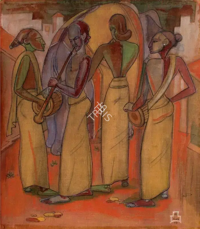 Shiavax Chavda (Artist), Musicians, 1949, Painting